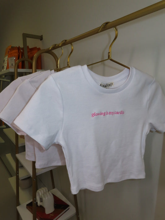 Glowing Is My Cardio – Ribbed Tee (White)