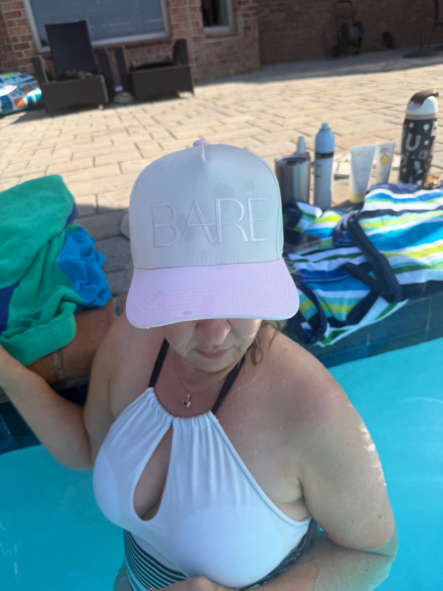 BARE Snapback Hat- Cream & Pink